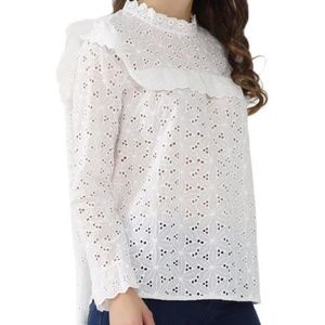 Embroidered Eyelet Long Sleeve Ruffle Top